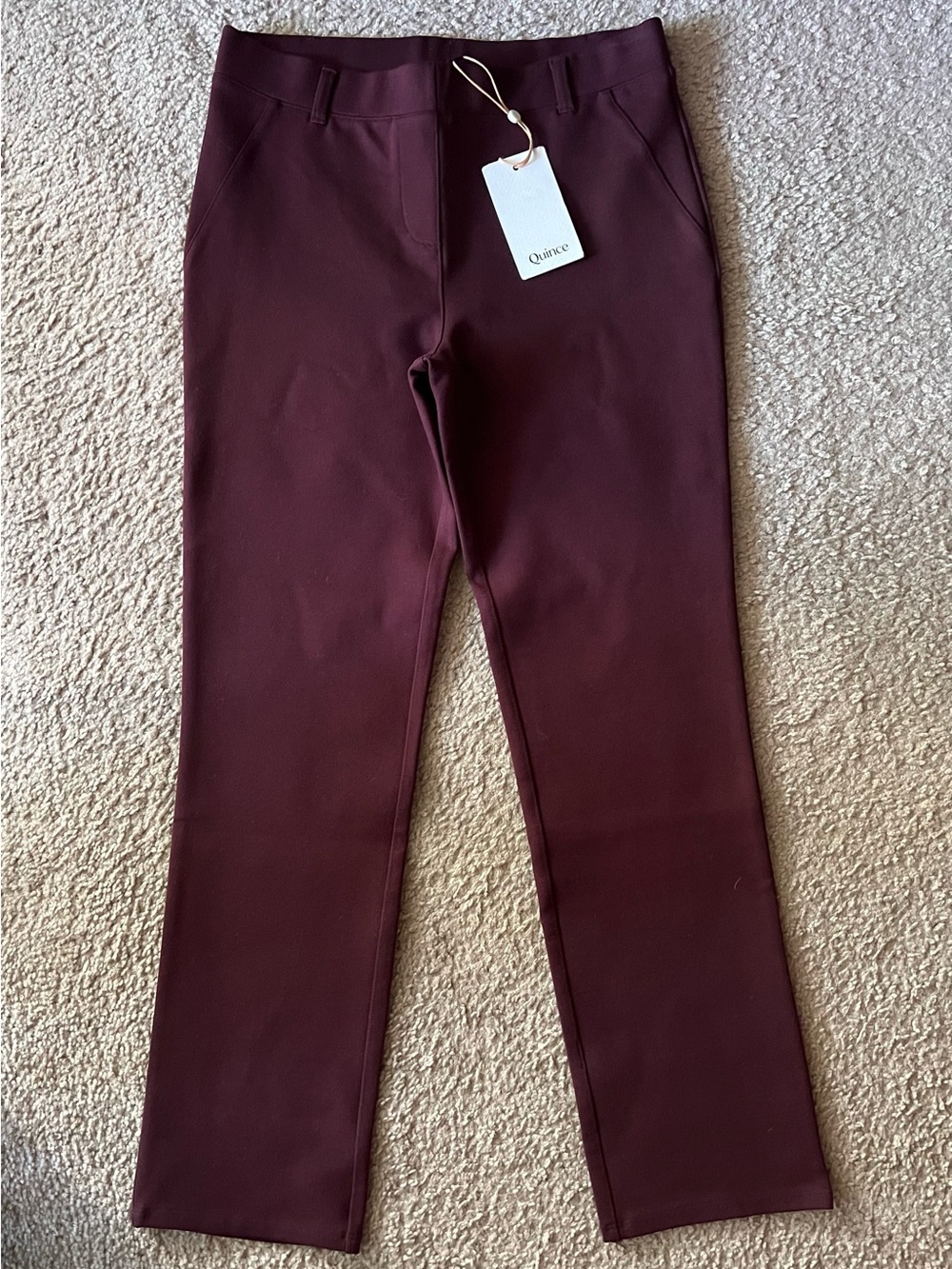 NWT Quince Women Ultra-Stretch Ponte Straight Leg Pants 26" Burgundy XS